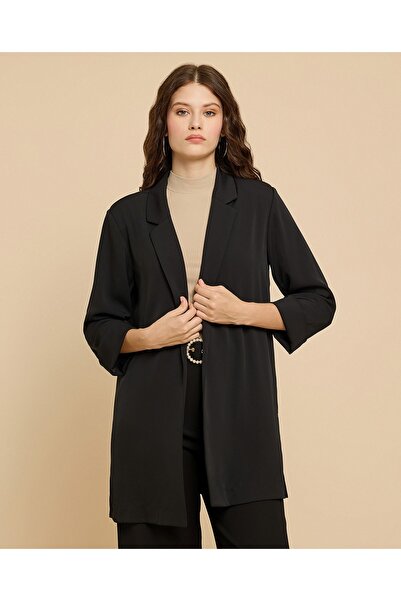 R&B Solid Jacket with Notch Collar and 3/4 Sleeves