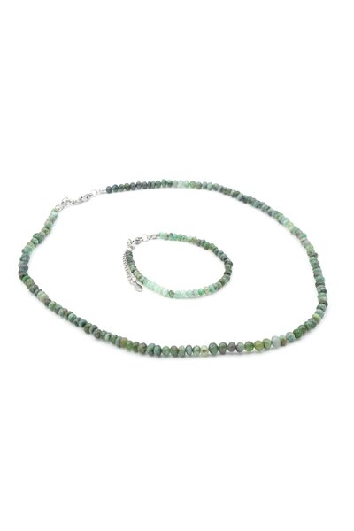 Murty99 طقم قلادة وسوار من حجر الزمرد الطبيعي الأصلي