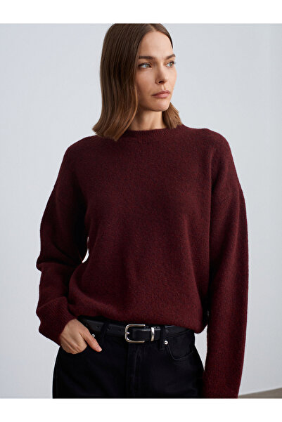 Dilvin 10640 Crew Neck Soft Textured Sweater-Purple