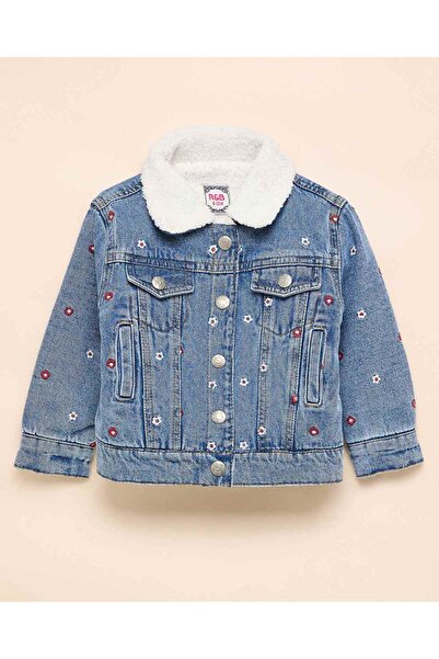 R&B جاكيت جينز مطرز بأزرار للإغلاق