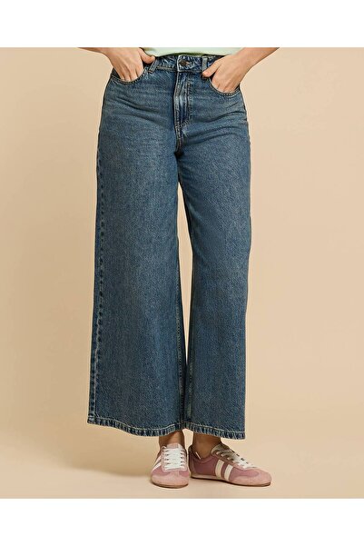 R&B بنطال جينز واسع الساق مغسول مع أزرار للإغلاق