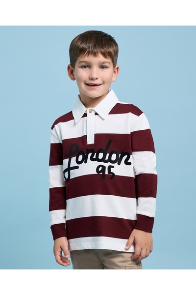 R&B تيشيرت بولو مخطط بأكمام طويلة