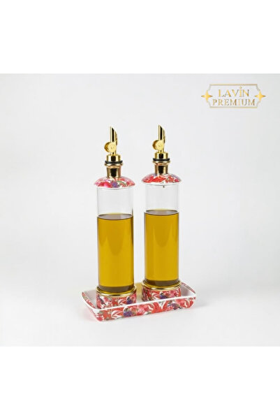 Lavin Ev dizaynım crimson bloom 2 li porselen standlı cam yağdanlık