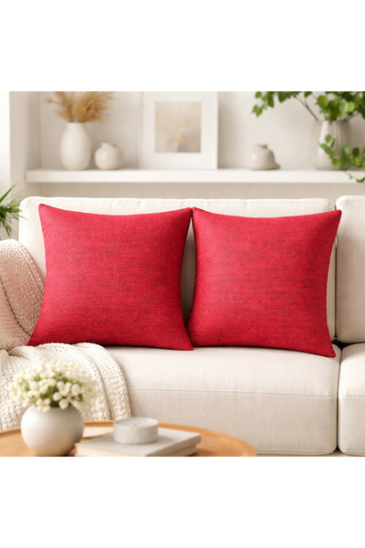 Vera Kırlent Kılıfı 2'li Kırmızı Dokulu Modern