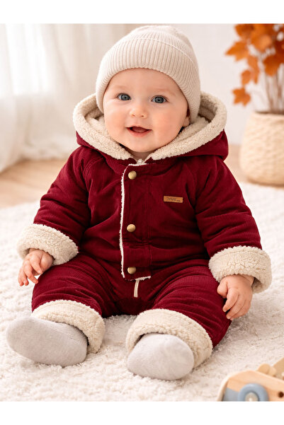 Nehad Bebe بذلة شتوية للأطفال مبطنة بالقطيفة من Welsoft مع بغطاء رأس أزرار كب...