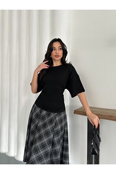 LE CARAMBOLE Women's Black Blouse with Lace-Up Detail on the Back