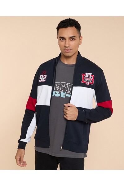 R&B Color Block Jacket with Zipper Closure