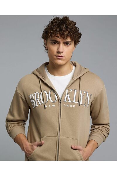 R&B جاكيت بغطاء رأس خطية مع سحاب للإغلاق