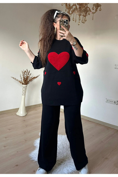 AZRA BUTİK Heart Love Team Black