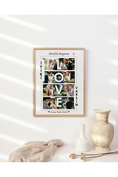 çınararthome Kişiye Özel LOVE Fotoğraflı Çerçeve Tablo | Sevgililer Günü Hedi...