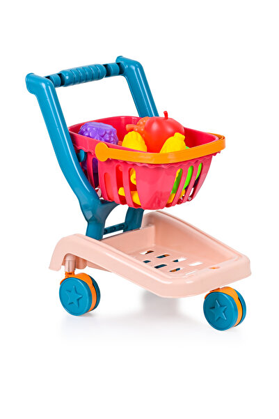 SHOP AND JOY Oyuncak Süpermarket Market Arabası ve Renkli Meyve-Sebze Seti
