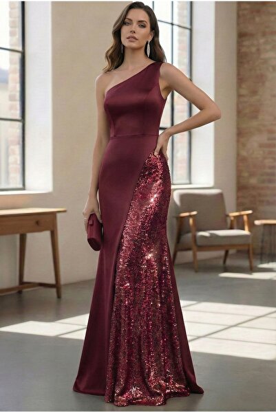 Milon Moda One shoulder, satin and sequin evening dress
