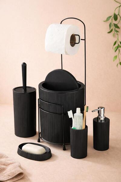 Kitchen Line Luxury 6 Piece Bathroom Set Toilet Paper Holder Full Set Black B...