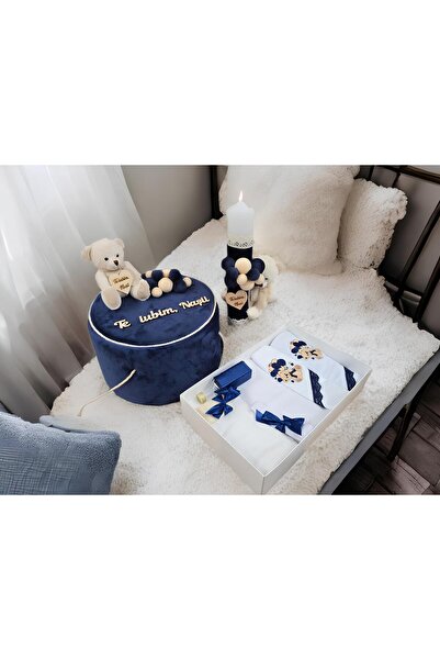 Inovius Σετ βαπτίσματος και κεριών, 9 τεμάχια, με αρκουδάκι, μπλε, βελούδο - ...