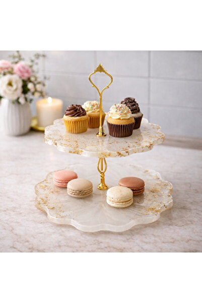 ARTEVIA HOME White Mist Epoksi İki Katlı Sunumluk - Kurabiyelik, Servis seti