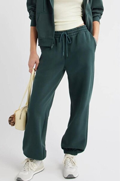 CAST COLLECTİON Γυναικείο παντελόνι φόρμας από χτενισμένο βαμβάκι με πράσινο ...