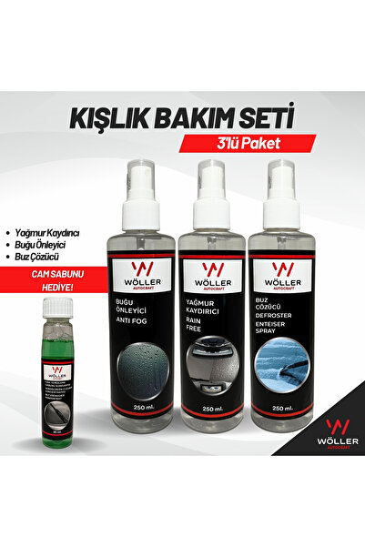 wöller Kışlık Oto Bakım Seti 3'lü Paket Buz Çözücü Buğu Önleyici Yağmur Kaydı...