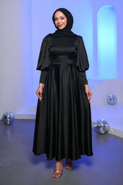 İmajButik Rochie de seară din satin cu legături laterale negre