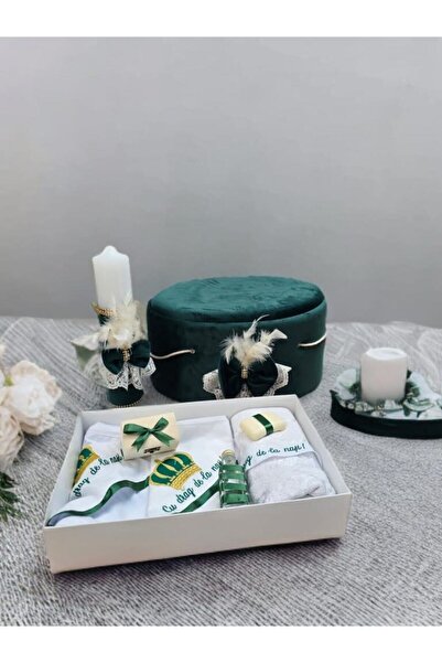 Inovius 7-Piece Baptism Set + Velvet Box + Candle - Green - TB911