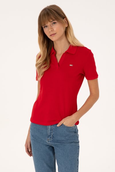 U.S. Polo Assn. Women's Red Polo Collar T-Shirt 50320032-Vr030