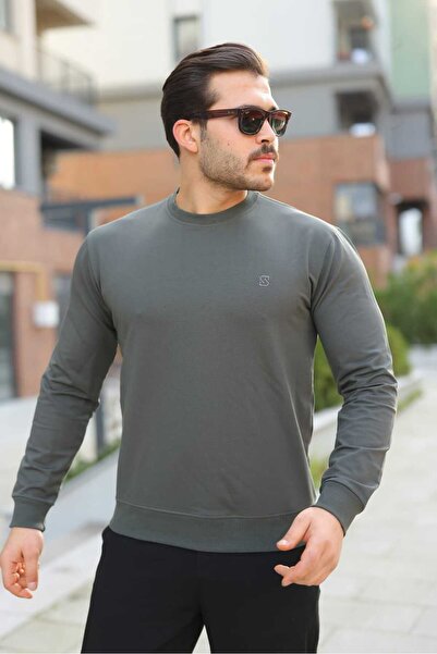 Fors Life Khaki Relaxed Basic Crew Neck Men's Sweatshirt