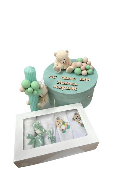 Inovius Trusou botez, 9 Piese cu Ursulet Verde din Catifea - TB237