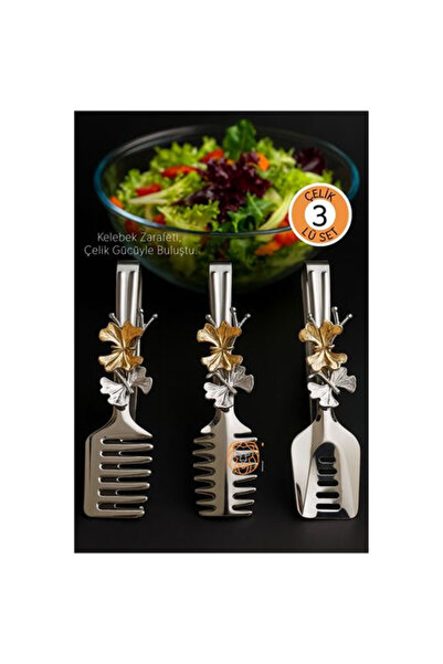 Marsilyan Ieg ™   Set of 3 Stainless Steel Serving Tongs with Butterfly Figur...