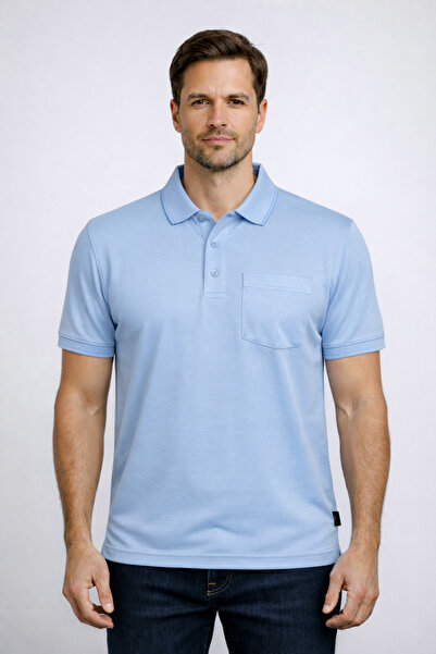 YAKAMEL Men's Polo Neck Oversized Short Sleeve Patterned Pocket Wide Cut Butt...