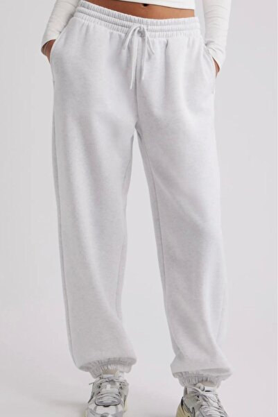 CAST COLLECTİON Women's White 3 Thread Combed Cotton Sweatpants