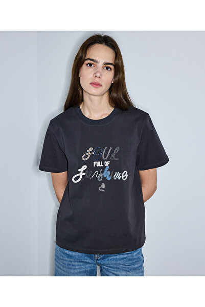 İpekyol Slogan nakışlı tişört