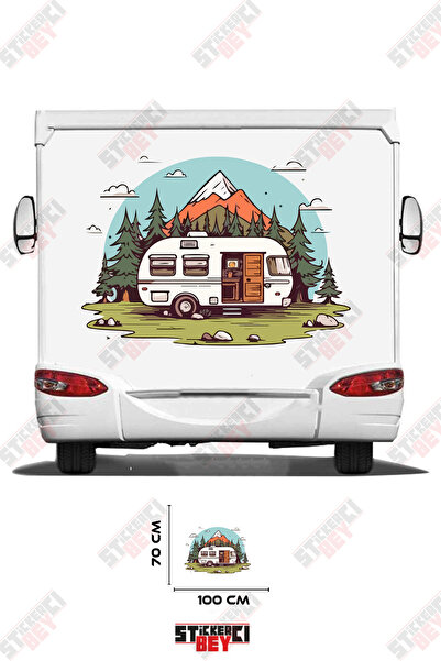 STİCKERCI BEY Camper Trailer Sticker Decal with a View of a Mountainous Forest