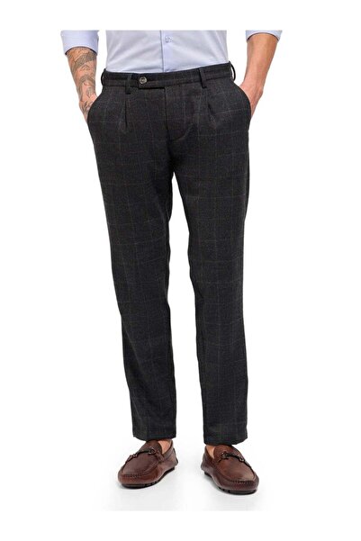 The Bear House Men's Woven Checked Regular Fit Formal Trouser