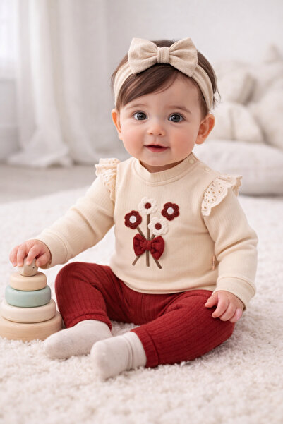 bebekyol Flowers Süzene Nakışlı Kız Bebek Takım