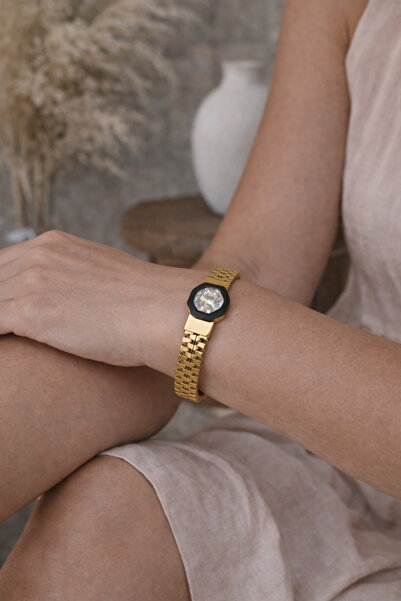 Sacce Scarves&Accessories سوار من الفولاذ الذهبي مرصع بحجر الزركون، موديل سول...