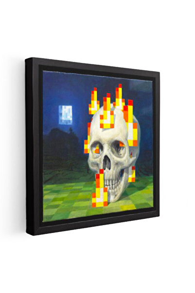 Tablofest Kare Kanvas Tablo Skull On Fire Minecraft Tablosu Ev Ofis Salon Duv...
