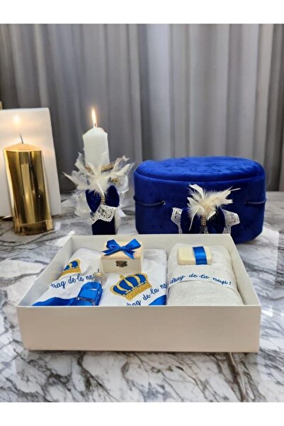 Inovius Set complet cu Trusou Botez + Cutie Buretata pentru hainute + Lumanar...