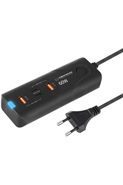 ESPERANZA Încărcător rapid EZC109 60W 2x USB-C PD, 2x USB-A QC Negru