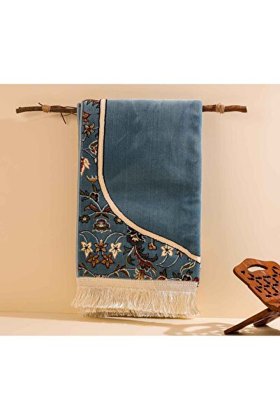 Segadty Mihrab Prayer Rug Inspired by Imam Al-Haram, Sky Blue, 8mm Thick, Hig...