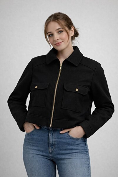 ModaPlaza Women's Zippered Short Cashmere Coat 60553