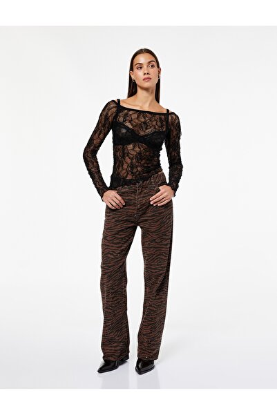 Koton Βαμβακερό παντελόνι με λεπτομέρεια από πέτρα με κουμπιά και τσέπη με λε...