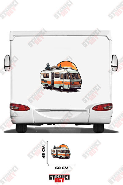 STİCKERCI BEY Camper Trailer with a View of the Sunset, Parked on the Ground,...