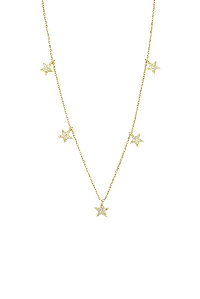 Siminkari Altın Renk Sıralı Yıldızlı Gümüş Kolye