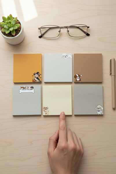 Renkli Zeka 6-Piece Dog Patterned Memo Pad Set, (10X10) 110 Gr Thick Paper No...