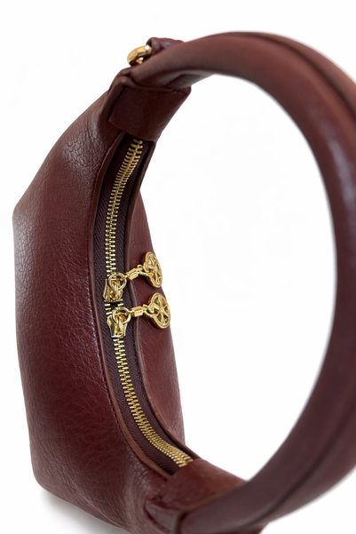 Tasarım Women's Burgundy Genuine Leather Bag - Long Strap - Handbag with Gold Accessory Detail