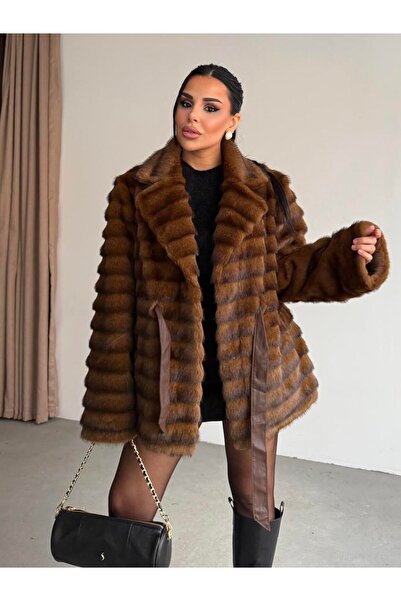 Rabiossa Women's Striped Plush Fur Coat