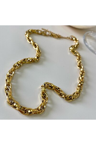 SELUVİA Women's Gold Chain Necklace |   Steel Interlocking Flat Design