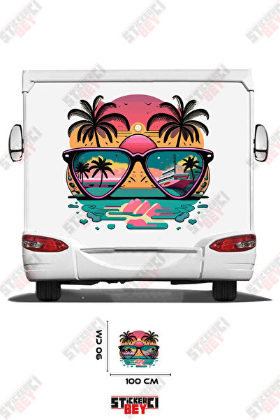 STİCKERCI BEY Summer Themed Palm Tree Patterned Glasses Visual Caravan Sticke...