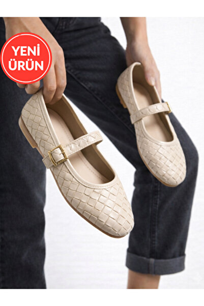 STOCON Women's Cream Knitted Ballerina Orthopedic Light Sole Daily Ballerina ...