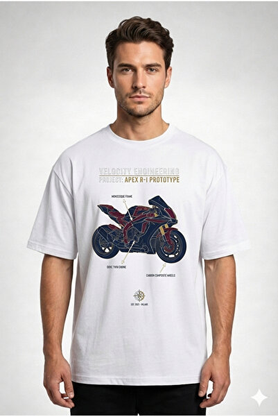 YRN COLLECTION Tricou oversize unisex Sportbike BLUEPRINT, imprimat, din bumb...