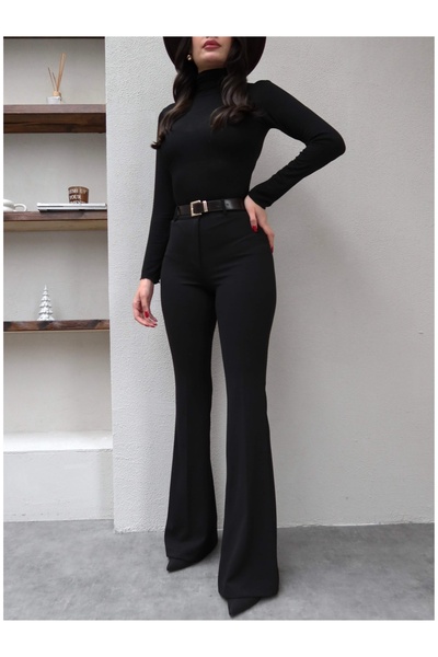 ESRAHELVACI Belted Flared Leg Fabric Trousers
